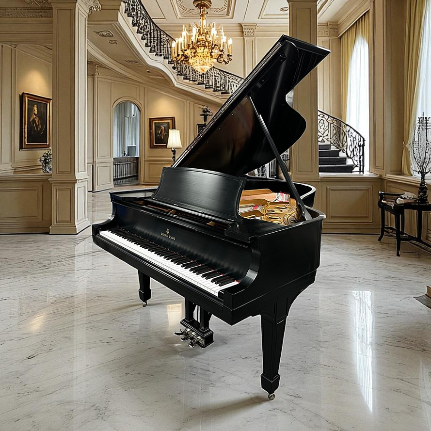 Restored vintage grand piano in luxury interior